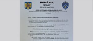 DISPOZIȚIA NR. 250 din 30.12.2025 privind convocarea Consiliului local Baloteşti în şedinţa extraordinară de îndată