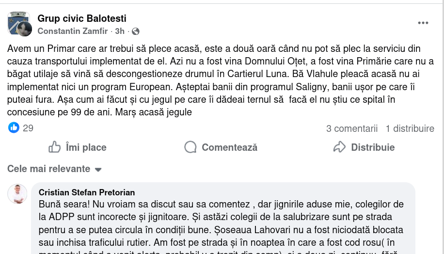 Dispută publică între un cetățean și primarul din Balotești